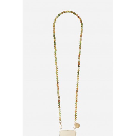 Cha&icirc;ne bijou Carla 120 cm perles d'agate naturel d'Inde avec mousquetons dor&eacute;s