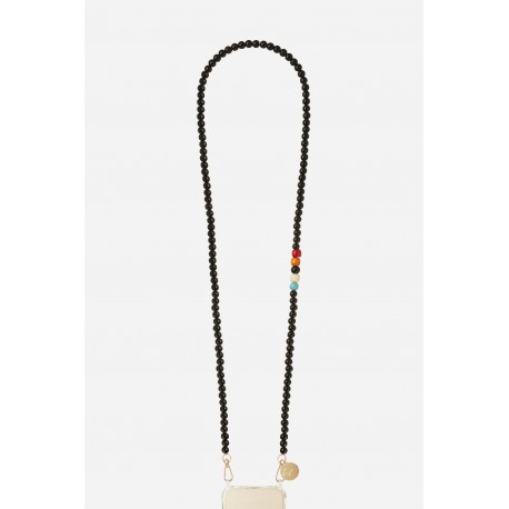 Cha&icirc;ne bijou Carla 120 cm perles calc&eacute;doines noires avec mousquetons dor&eacute;s