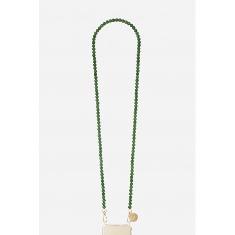 Cha&icirc;ne bijou Carla 120 cm perles calc&eacute;doines vertes avec mousquetons dor&eacute;s
