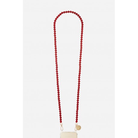 Cha&icirc;ne bijou Carla 120 cm perles calc&eacute;doines bordeaux avec mousquetons dor&eacute;s