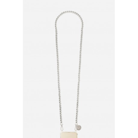 Cha&icirc;ne bijou LENA 120 cm perles  argents avec mousquetons dor&eacute;s