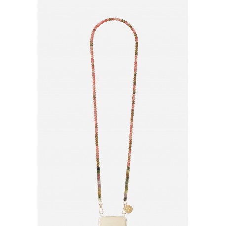 Cha&icirc;ne bijou Joy 120 cm perles naturels de boulier roses avec mousquetons dor&eacute;s