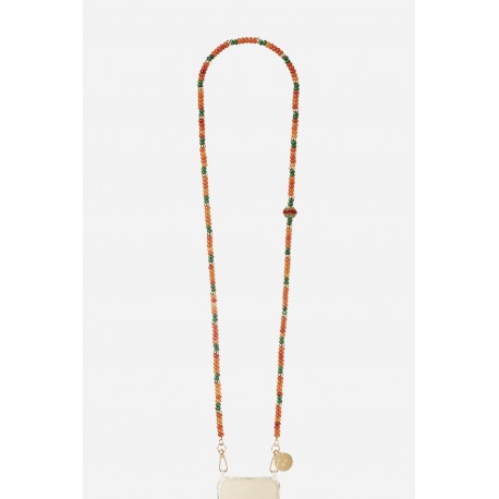 Cha&icirc;ne bijou Joy 120 cm perles naturelles de boulier vertes et oranges avec mousquetons dor&eacute;s