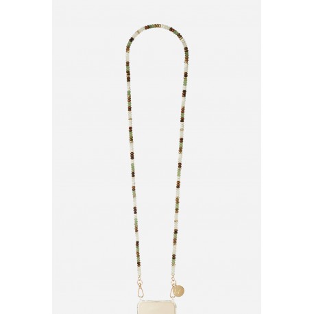 Cha&icirc;ne bijou Joy 120 cm perles naturelles de boulier vertes, marrons et roses avec mousquetons dor&eacute;s