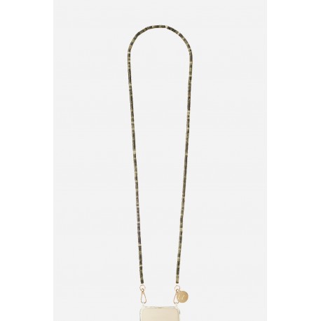 Cha&icirc;ne bijou Emma 120 cm perles naturelles d'argiles vertes avec mousquetons dor&eacute;s