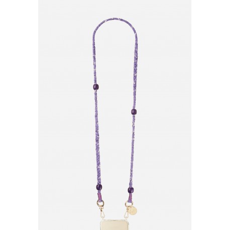 Cha&icirc;ne bijou Della Bandana violet avec perles en bois violettes et mousquetons dor&eacute;s