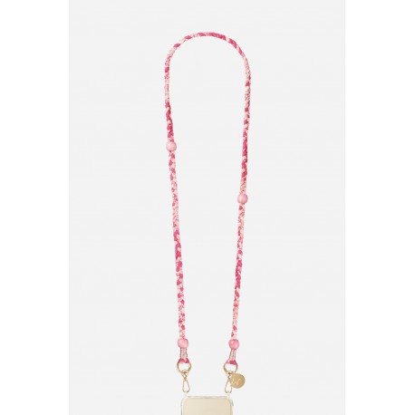 Cha&icirc;ne bijou Della Bandana rose avec perles en bois roses et mousquetons dor&eacute;s