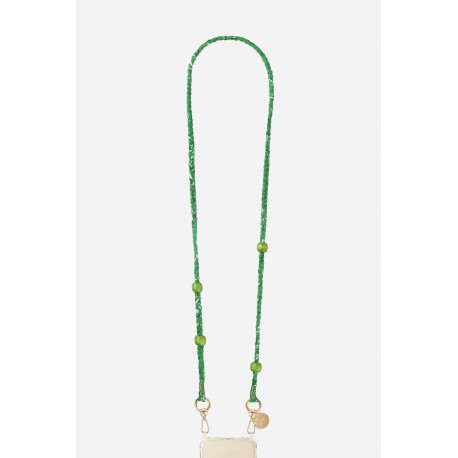 Cha&icirc;ne bijou Della Bandana vert avec perles en bois vertes et mousquetons dor&eacute;s