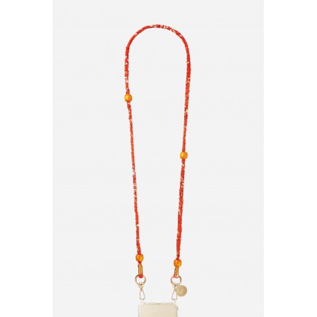 Cha&icirc;ne bijou Della Bandana orange avec perles en bois oranges et mousquetons dor&eacute;s