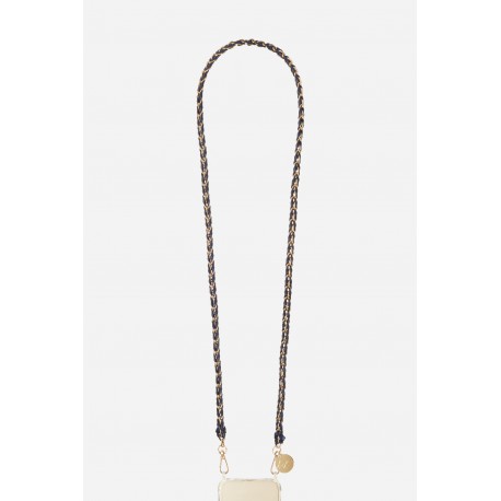 Cha&icirc;ne bijoux Lou avec mousquetons dor&eacute;s de 120 cm en m&eacute;tal ultra r&eacute;sistante Bleu et Dor&eacute;