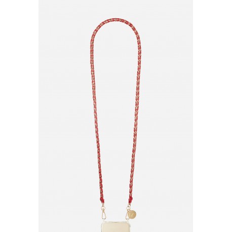 Cha&icirc;ne bijoux Lou avec mousquetons dor&eacute;s de 120 cm en m&eacute;tal ultra r&eacute;sistante Rouge et Dor&eacute;