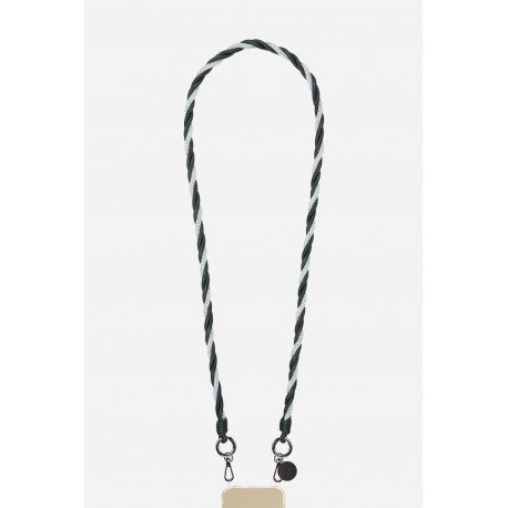 Cha&icirc;ne bijou Joe 120 cm torsad&eacute;e noir et strass et mousquetons argents