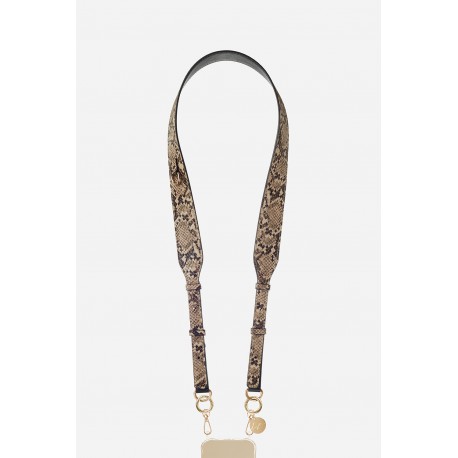 Lani&egrave;re Sangle Nora 120 cm,cuir vegan python et mousquetons dor&eacute;s