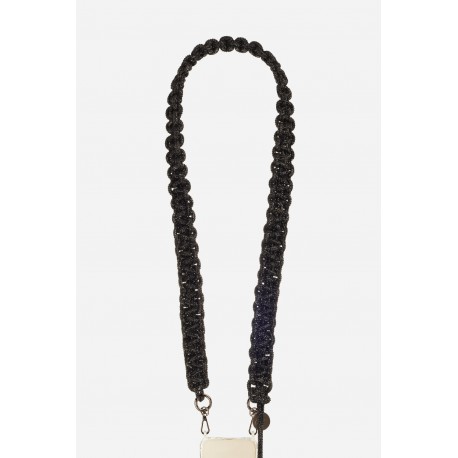 Lani&egrave;re Sangle Giulia 120 cm noir avec strass en cordon tress&eacute; avec mousquetons dor&eacute;s 