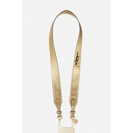 Lani&egrave;re sangle r&eacute;glable Ida 120 cm cuir vegan croco dor&eacute; avec mousquetons dor&eacute;s