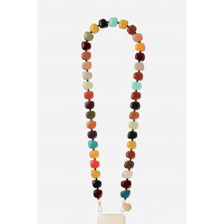 Cha&icirc;ne bijou Julie 120 cm perles color&eacute;es avec mousquetons dor&eacute;s 