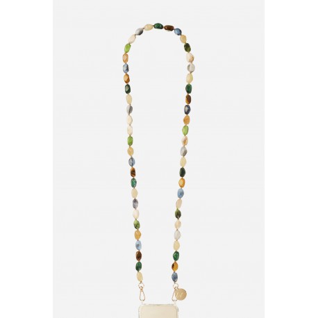 Cha&icirc;ne bijou Polly 120 cm perles color&eacute;es avec mousquetons dor&eacute;s 