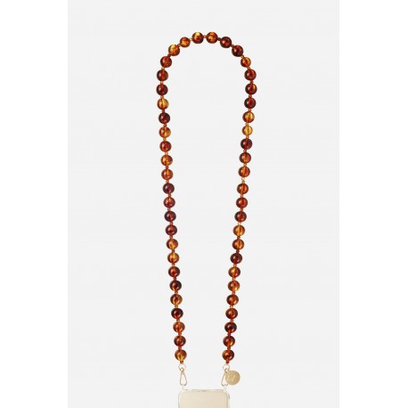 Cha&icirc;ne bijou Leonie 120 cm perles marrons avec mousquetons dor&eacute;s 