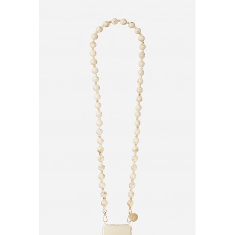 Cha&icirc;ne bijou Leonie 120 cm perles beige avec mousquetons dor&eacute;s 