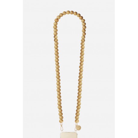 Cha&icirc;ne bijou Albane 120 cm perles effet bois avec mousquetons dor&eacute;s 