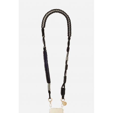 Lani&egrave;re sangle Roxanne 120 cm tress&eacute;e noire avec mousquetons dor&eacute;s