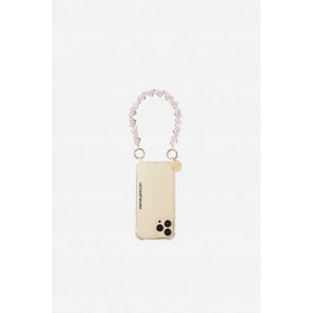 Bijoux de t&eacute;l&eacute;phone Livia 30 cm perles coeurs violette avec mousquetons dor&eacute;s