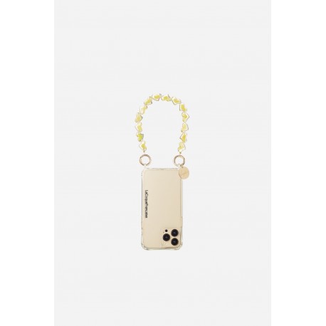 Bijoux de t&eacute;l&eacute;phone Livia 30 cm perles coeurs jaune avec mousquetons dor&eacute;s