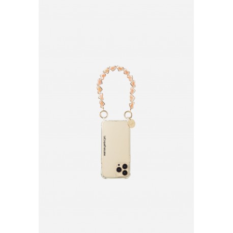 Bijoux de t&eacute;l&eacute;phone Livia 30 cm perles coeurs corail avec mousquetons dor&eacute;s