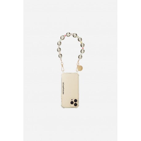 Bijoux de t&eacute;l&eacute;phone Laury 30 cm perles transparentes avec mousquetons dor&eacute;s