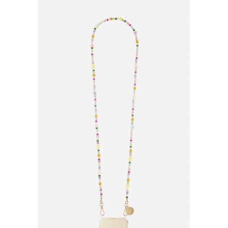 Chaine bijoux Gina 120 cm perles pastels et &eacute;toiles et mousquetons dor&eacute;s