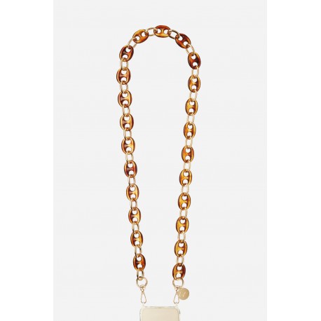 Chaine bijoux May 120 cm r&eacute;sine marrons et dor&eacute;s et mousquetons dor&eacute;s