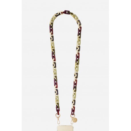 Chaine bijoux Emmy 120 cm r&eacute;sine d&eacute;grad&eacute;s vert et violet et mousquetons dor&eacute;s