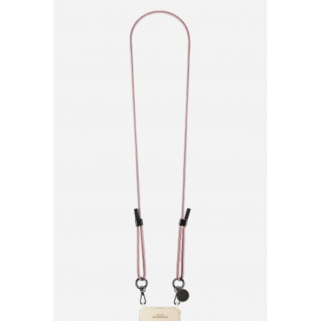 LLani&egrave;re cordon Na&eacute; en coton tress&eacute;e avec mousquetons noir metallis&eacute;, coloris beige m&eacute;talis&eacute;