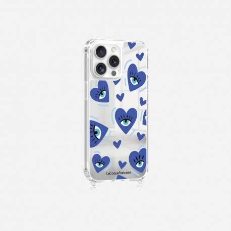 Coque iPhone 15 Pro Max avec anneau miroir Yeux d'amour bleu Design La Coque Francaise.