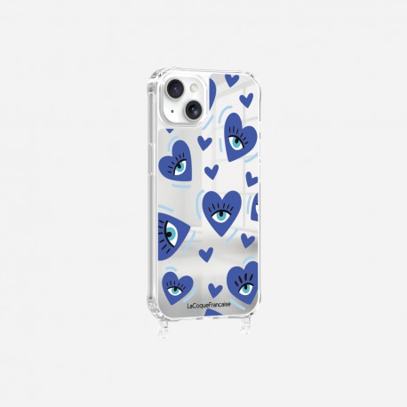 Coque iPhone 15 Plus avec anneau miroir Yeux d'amour bleu Design La Coque Francaise.