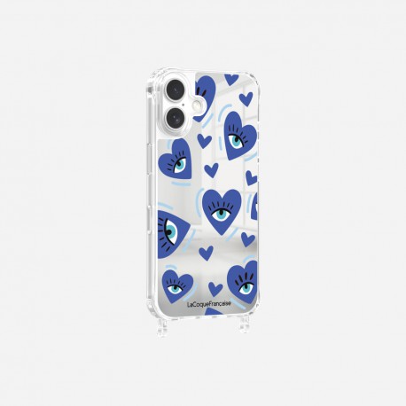 Coque iPhone 16 avec anneau miroir miroir Yeux d'amour bleu Design La Coque Francaise.