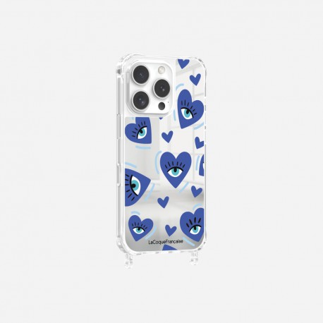 Coque iPhone 16 Pro avec anneau miroir miroir Yeux d'amour bleu Design La Coque Francaise.