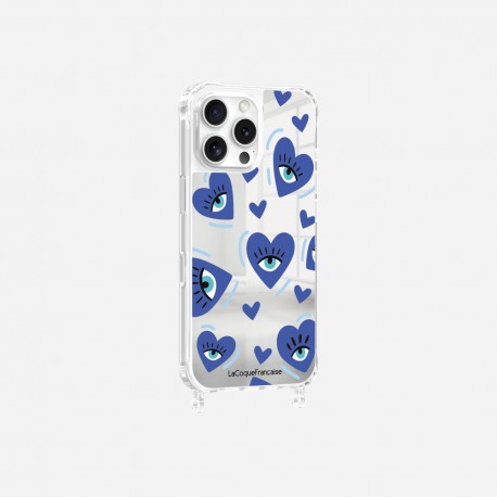 Coque iPhone 16 Pro Max avec anneau miroir miroir Yeux d'amour bleu Design La Coque Francaise.