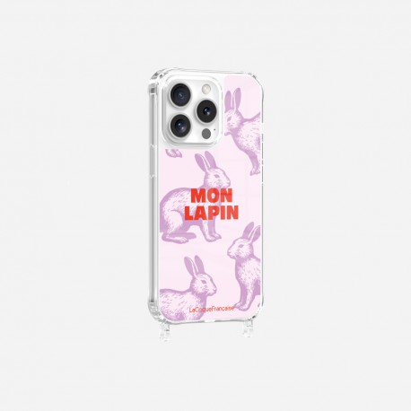 Coque iPhone 14 Pro avec anneau glossy transparente Mon lapin Design La Coque Francaise.