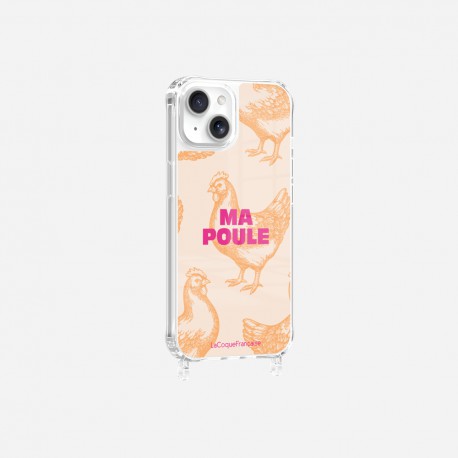 Coque iPhone 14 avec anneau glossy transparente Ma poule Design La Coque Francaise.