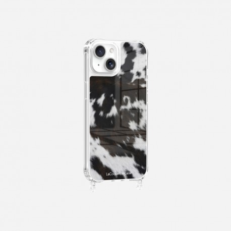 Coque iPhone 14 avec anneau glossy transparente Vache bicolore Design La Coque Francaise.