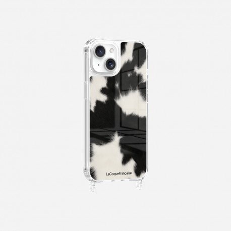 Coque iPhone 14 avec anneau glossy transparente Vache noire Design La Coque Francaise.