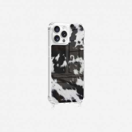 Coque iPhone 13 Pro Max avec anneau glossy transparente Vache bicolore Design La Coque Francaise.