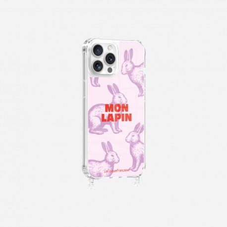 Coque iPhone 13 Pro Max avec anneau glossy transparente Mon lapin Design La Coque Francaise.