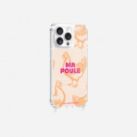 Coque iPhone 13 Pro avec anneau glossy transparente Ma poule Design La Coque Francaise.