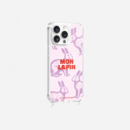 Coque iPhone 13 Pro avec anneau glossy transparente Mon lapin Design La Coque Francaise.