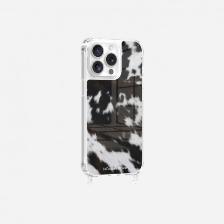 Coque iPhone 13 Pro avec anneau glossy transparente Vache bicolore Design La Coque Francaise.
