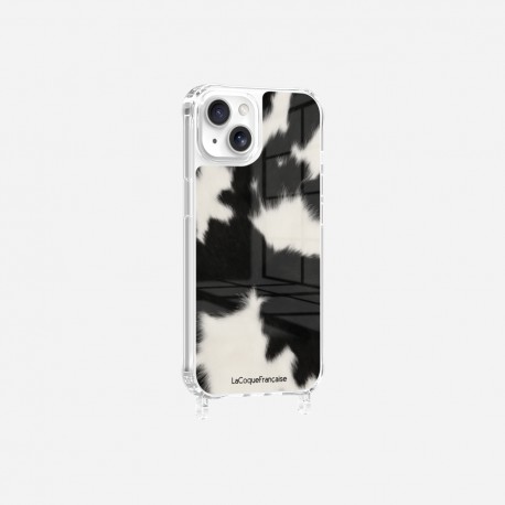 Coque iPhone 13 avec anneau glossy transparente Vache noire Design La Coque Francaise.