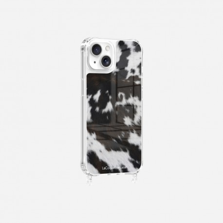 Coque iPhone 13 avec anneau glossy transparente Vache bicolore Design La Coque Francaise.