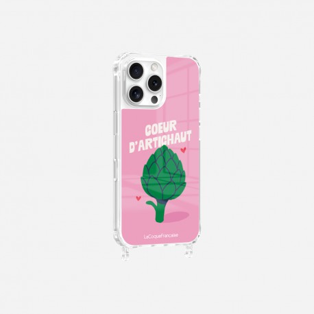 Coque iPhone 16 Pro Max avec anneau glossy transparente Coeur d'artichaut Design La Coque Francaise.